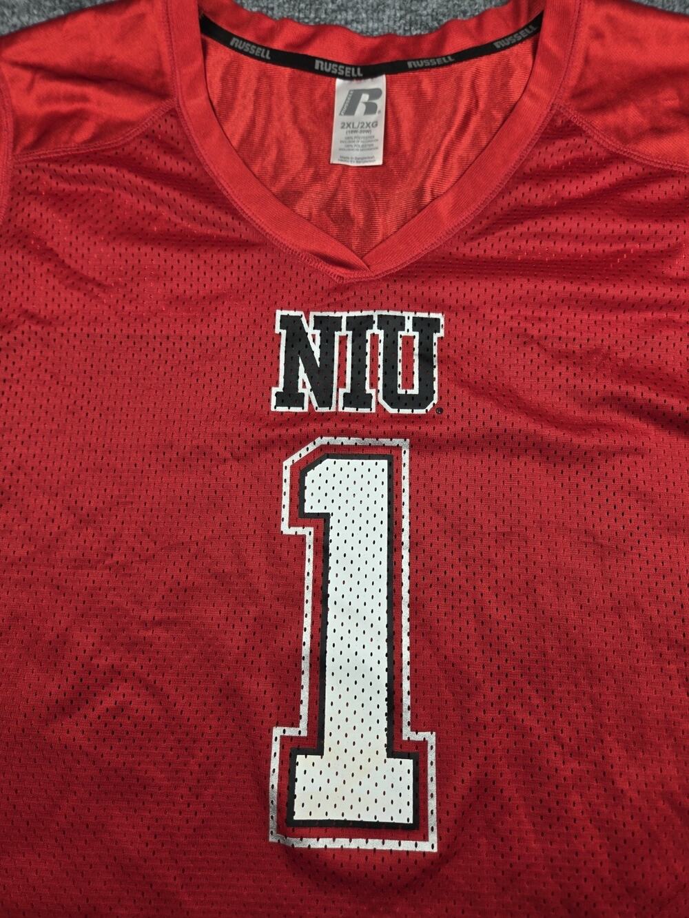 NIU Northern Illinois Huskies Russell Football Jersey Women 2XL Red #1 NCAA #799